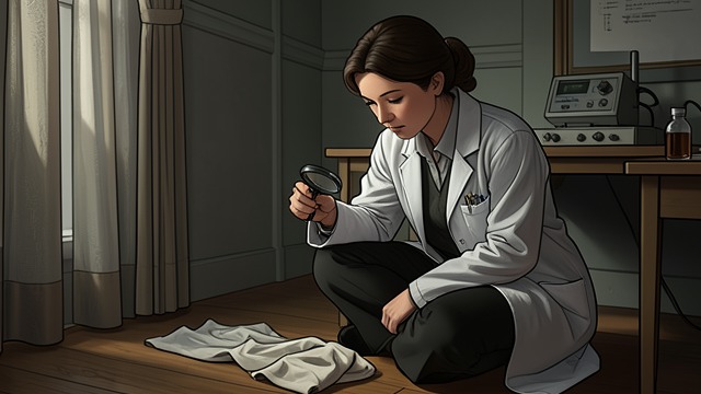 The Hidden Bullet Trace from "Ofrenda a la tormenta". The Hidden Bullet Trace A stray fiber While preparing Jonan’s apartment for cleanup, Amaia finds a tiny piece of unusual fabric near the curtains.