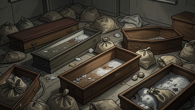 A Pattern Across Families from "Ofrenda a la tormenta". A Pattern Across Families Substitutes and missing bodies The team compares empty graves, sugar packets, false ashes, and unexplained coffin weights.