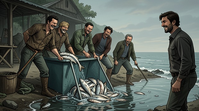 A Reunion and a Release from "The Narrow Road to the Deep North". Releasing the Fish A Memory Becomes Action Former prisoners break into Nikitaris’s Fish Shop and carry the fish to Constitution Dock.