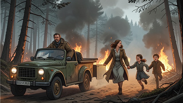Fire on the Mountain from "The Narrow Road to the Deep North". A Family in the Fire A Search Dorrigo Evans drives into the fire zone to find Ella Evans and their children.