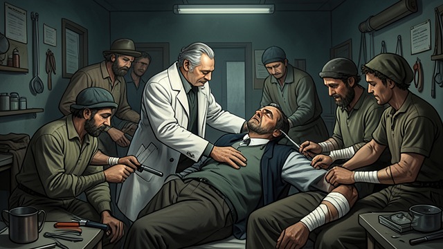 Keeping the Sick Alive from "The Narrow Road to the Deep North". Care as Collective Work Men Volunteer Bonox Baker and other orderlies take dangerous roles in the cholera compound.