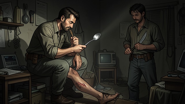 The Bent Spoon Plan from "The Narrow Road to the Deep North". An Improvised Technique A Chance to Control Bleeding Squizzy Taylor proposes pressing a bent spoon against the femoral artery while Dorrigo amputates.