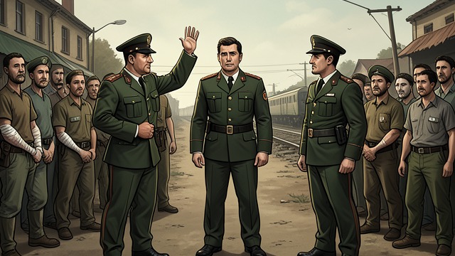 A Bow and a Beating from "The Narrow Road to the Deep North". Authority at the Parade A Failed Intervention Dorrigo Evans asks the Japanese officers to stop the beating of Darky Gardiner.