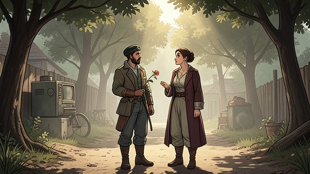 A Dusty First Meeting from "The Narrow Road to the Deep North". A Dusty First Meeting An Unplanned Encounter Dorrigo Evans meets Amy Mulvaney among shafts of sunlight and drifting dust.