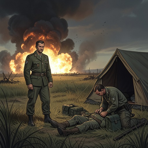 War and the Syrian Campaign from "The Narrow Road to the Deep North". This thread follows Dorrigo Evans’s earlier battlefield experiences, where arbitrary violence and acts of care first shape his understanding of war.