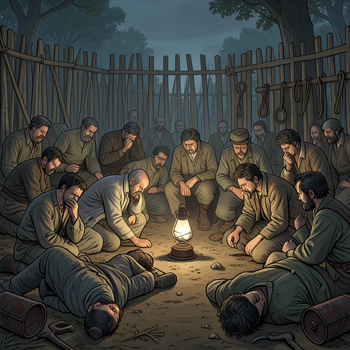 A Camp of Hunger and Disease from "The Narrow Road to the Deep North". This thread tracks the physical collapse of the POW camp as forced labour, starvation, and epidemics turn survival into an everyday medical crisis.