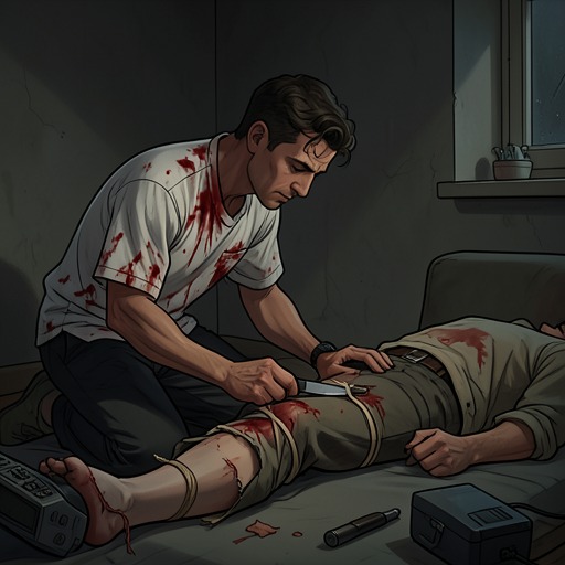 The Failed Amputation from "The Narrow Road to the Deep North". This flow follows Dorrigo Evans and his team as they attempt to save Jack Rainbow with improvised surgery and confront the limits of skill without supplies.