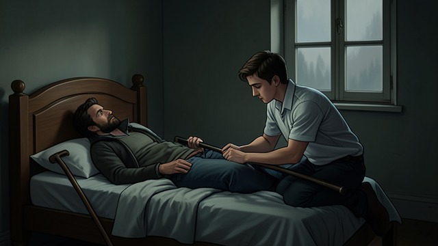 Care in the Old House from "Black Box". Care in the Old House Roles reverse Alexander arrives ill and depends on Boaz for a bed, walking stick, transport, and daily assistance.