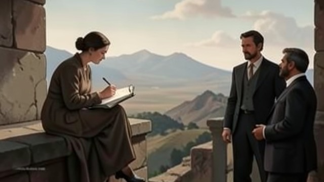 Business on the Promontory from "Black Box". Waiting for Evidence A narrow vantage The narrator sits near the men while they discuss business and make sketches.