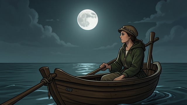 A Familiar Night Sky from "Black Box". Looking Up at Sea The moon in motion During the crossing, the narrator watches the moon appear to move, though the boat is the thing moving beneath it.