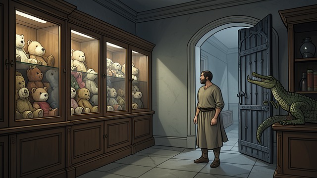 A Collector’s Chamber from "Ponniyin Selvan". A Collector’s Chamber The false expectation Vandhiyathevan expects to find a treasury or women’s quarters, but emerges among stuffed hunting trophies.