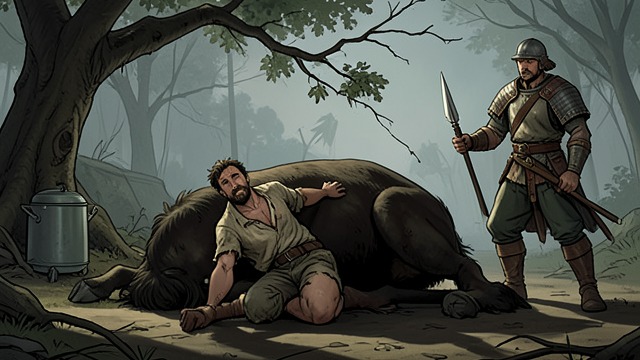 The Loyal Companion from "Ponniyin Selvan". The Loyal Companion A friend in danger When Adithan is trapped beneath his horse, Vandhiyathevan distracts the charging boar by shaking a tree branch.