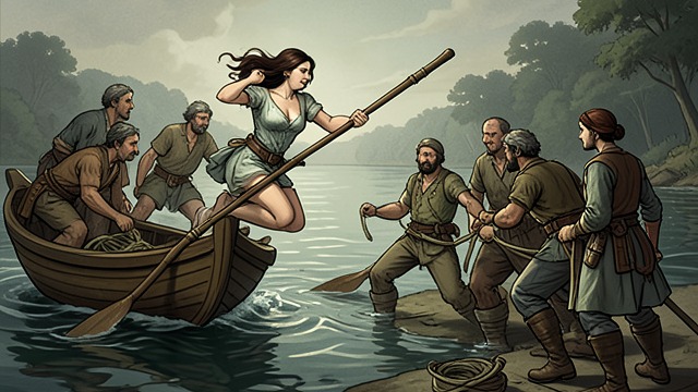 A Rescue Attempt from "Ponniyin Selvan". A Rescue Attempt A niece fights back Poonguzhali leaps from the boat and attacks the captors with her oar when they bind Mandhakini.