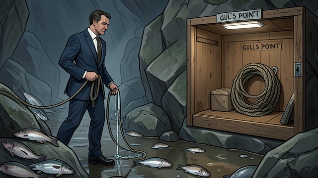 The Rope and the Suit from "Towards Zero". A Route Reconstructed An accidental trace MacWhirter receives the wrong dark blue suit from the cleaners and recognizes a smell from the fish-covered rocks.