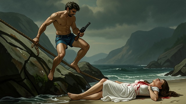A Murder Made to Look Simple from "Towards Zero". A Planned Accusation An improvised route Nevile prepares the modified racket and uses a rope to move between Gull’s Point and the opposite shore.