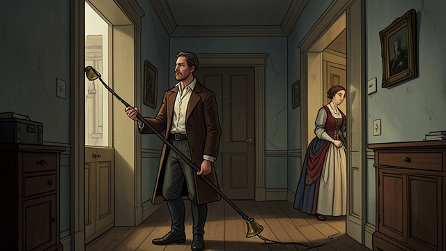 The False Summons from "Towards Zero". A Signal Made with a Pole Nevile creates a call Nevile uses a long window pole to pull the bell cord from the passage.
