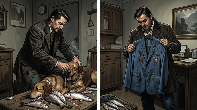 A Familiar Smell from "Towards Zero". The Dog and the Stain An accidental memory MacWhirter helps wash Don after the dog rolls in dead fish.