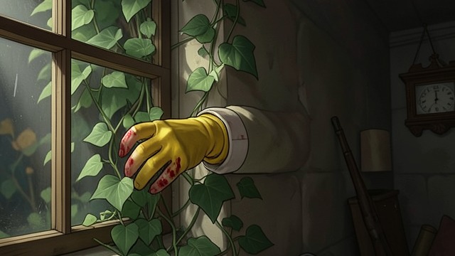 The Glove in the Ivy from "Towards Zero". A Small Object Outside the Window A clue planted in view Battle finds a yellow glove pushed into the ivy outside Audrey’s window, with its fellow nearby.