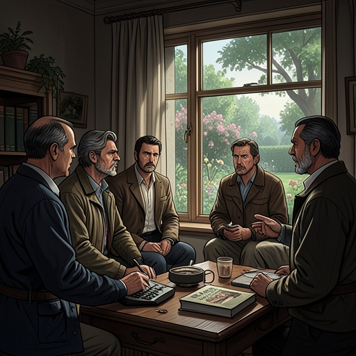 The Household Under Pressure from "Towards Zero". The gathering turns Gull’s Point from a home into a tense enclosure where suspicion alters how its residents see one another.