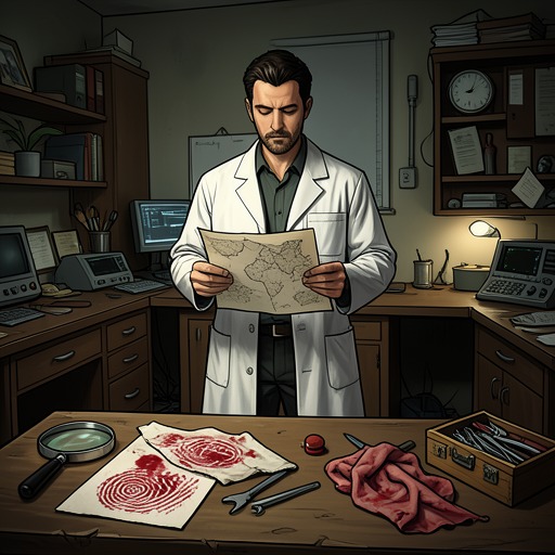 The Evidence War from "Towards Zero". Competing trails of fingerprints, blood, clothing, and physical access show how a crime scene can be built to mislead.