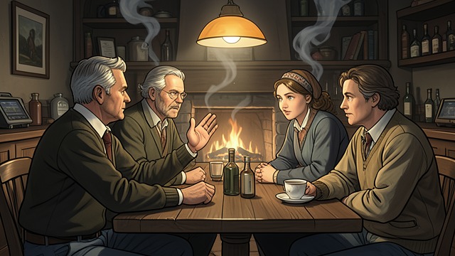 Village Gossip from "Nemesis". Stories in the Village Residents of Jocelyn St Mary remember Verity and Nora through rumor, moral judgment, and half-remembered details.