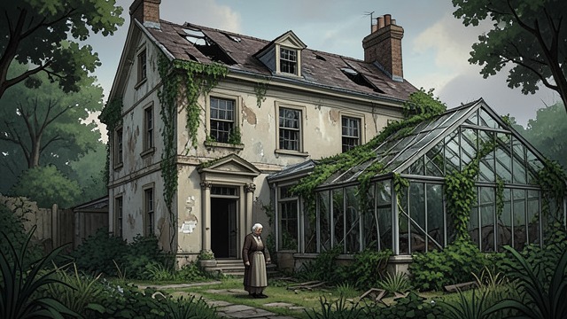 Declining Estates from "Nemesis". The End of a Social Order The Old Manor House has lost servants, gardeners, money, and maintenance.