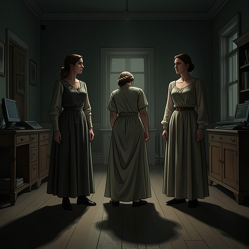 The Three Sisters Motif from "Nemesis". This flow traces how the image of three sisters shifts from literary association to a psychological map of guilt, fear, and concealment.