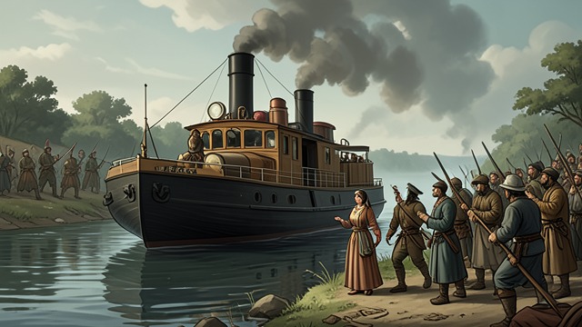 The Retaliatory Departure from "Heart of Darkness". Leaving Under Threat A Crowd at the Bank As the steamer departed, armed people filled the clearing and called out to Kurtz.