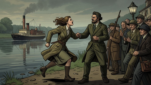 The Departure Cry from "Heart of Darkness". A Final Appeal A Crowd Moves As the steamer pulled away, the woman rushed to the edge of the river. A large group gathered behind her and answered her cry.