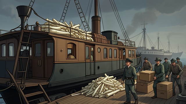Ivory Left Behind from "Heart of Darkness". Wealth Without Its Owner Cargo on the Steamer Marlow’s party loaded Kurtz’s Ivory aboard, including a great quantity piled on deck.