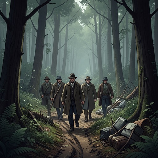 The Eldorado Expedition from "Heart of Darkness". This flow traces the expedition’s arrival, predatory purpose, and disappearance into the inland wilderness.
