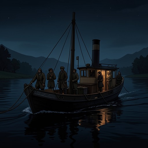Marlow and the Crew from "Heart of Darkness". This flow follows the crew’s exposure to danger, hunger, and colonial hierarchy during the river voyage.