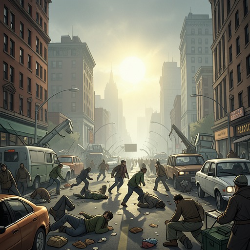 The Plague’s Public History from "I Am Legend". This flow traces the societal collapse caused by the 1975 plague and the competing explanations people impose on it.