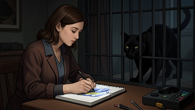 A Drawing Before the Cage from "Kiss of the Spider Woman". A Drawing Before the Cage Looking closely Irena draws the black panther while it paces and watches her from behind bars.