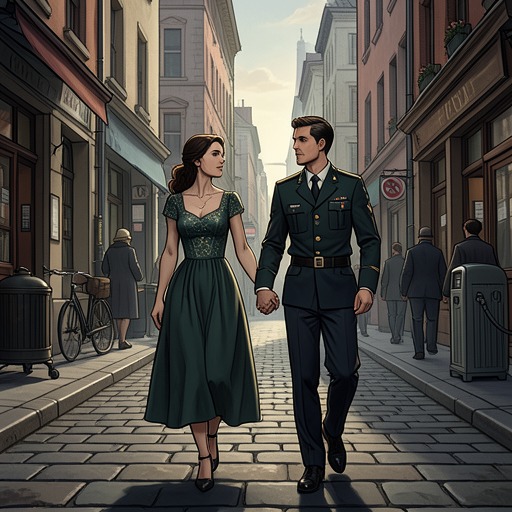 Leni and the German Officer from "Kiss of the Spider Woman". Their romance develops under occupation and becomes inseparable from political persuasion, espionage, and the impossibility of trusting either side.