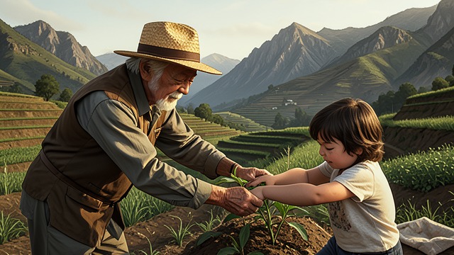 Ainu Apprenticeship from "World War Z". Ainu Apprenticeship Teacher Ota Hideki teaches Tomonaga Ijiro to cultivate land and recognize the wilderness by sound and touch.