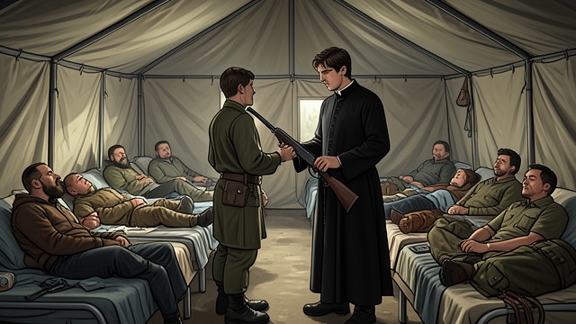 Final Purification from "World War Z". Final Purification Field Hospital Father Sergei Ryzhkov witnesses infected soldiers preparing collective suicide.