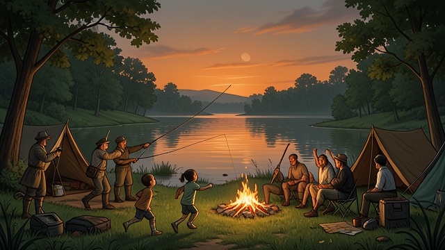 Camp Illusion from "World War Z". Camp Illusion Community The migrants fish, hunt, sing, and share resources beside the lake.