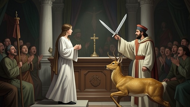 Iphigenia’s Substitution from "Metamorphoses". Iphigenia’s Substitution Sacrifice Demanded The Greeks learn that Diana’s anger requires the blood of a virgin before the fleet can move.
