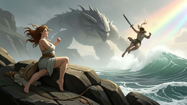 Andromeda Rescued from "Metamorphoses". Andromeda Rescued A Chained Victim Perseus finds Andromeda exposed to a sea monster because of a punishment imposed for her mother’s pride.