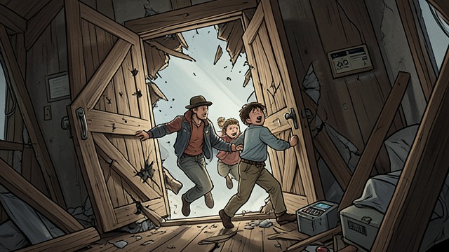 The Evacuated Home from "House of Leaves". The Evacuated Home The Navidson family flees while the house breaks floors, walls, rooms, and relationships apart.