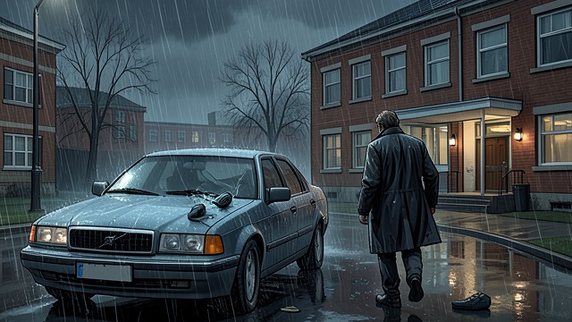 The Parking Lot Separation from "I'm Thinking of Ending Things". The Parking Lot Separation Jake leaves the car After claiming to see a man watching them, Jake takes the keys and walks toward the school.