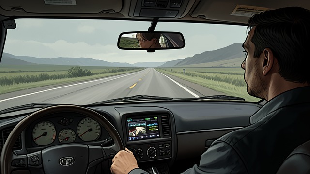 Country Music on the Road from "I'm Thinking of Ending Things". Country Music on the Road A repeated track Jake listens to an old country station, and the narrator thinks the same song has played more than once.