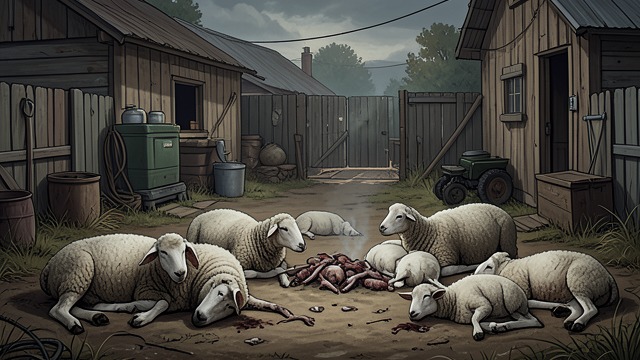 Animals and Death from "I'm Thinking of Ending Things". Animals and Death Farm life exposed The narrator sees sheep and dead lambs, then hears how pigs were discovered suffering from maggots and had to be put down.