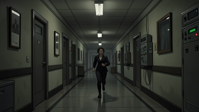 The School Chase from "I'm Thinking of Ending Things". The School Chase Threat becomes immediate A figure appears in the school halls, and the narrator hears slow steps that seem to pursue her.