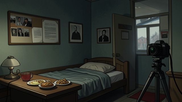The Worker’s Room from "I'm Thinking of Ending Things". The Worker’s Room Signs of a private life The narrator finds a small room with photographs, a meal setting, a closet, and an old video camera.