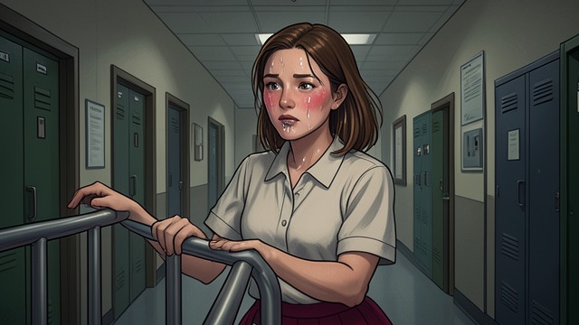 The Body’s Collapse from "I'm Thinking of Ending Things". The Body’s Collapse Symptoms spread Inside the school, the narrator feels metallic taste, sweating, hair loss, and worsening pain.