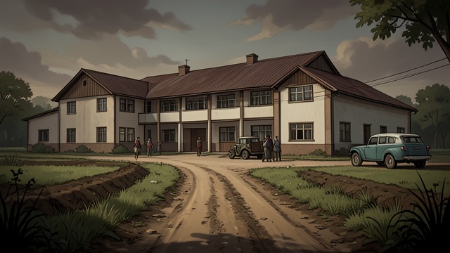 A School in Nowhere from "I'm Thinking of Ending Things". A School in Nowhere An isolated destination Jake drives down a narrow, unplowed road to a large rural school.