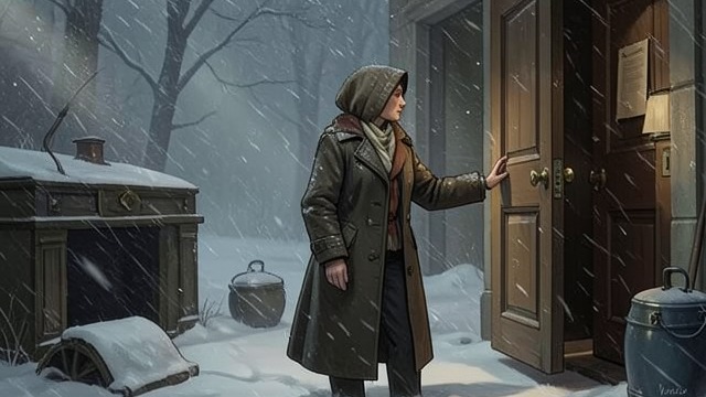 Following Him into the School from "I'm Thinking of Ending Things". Following Him into the School Concern overrides fear The narrator leaves the car during the snowstorm because Jake has not returned.