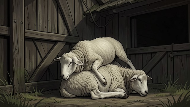 The Dead Lambs from "I'm Thinking of Ending Things". The Dead Lambs A stark discovery The narrator sees two lifeless lambs stacked beside the barn.